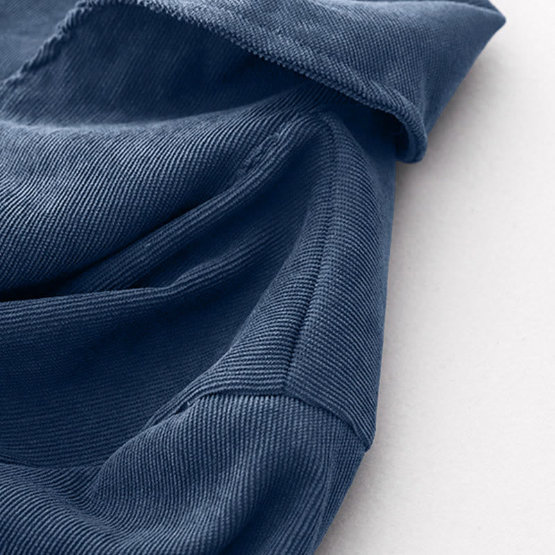 Abito midi in velluto a coste con maniche lunghe e tasche, motivo a bottoni semplici, motivo Buddha Stones Fall - image 5