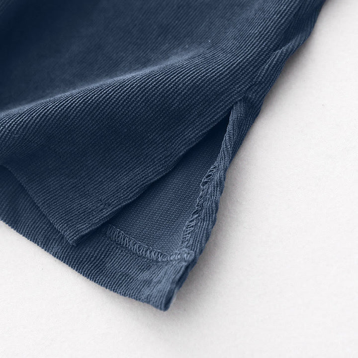 Abito midi in velluto a coste con maniche lunghe e tasche, motivo a bottoni semplici, motivo Buddha Stones Fall - image 11