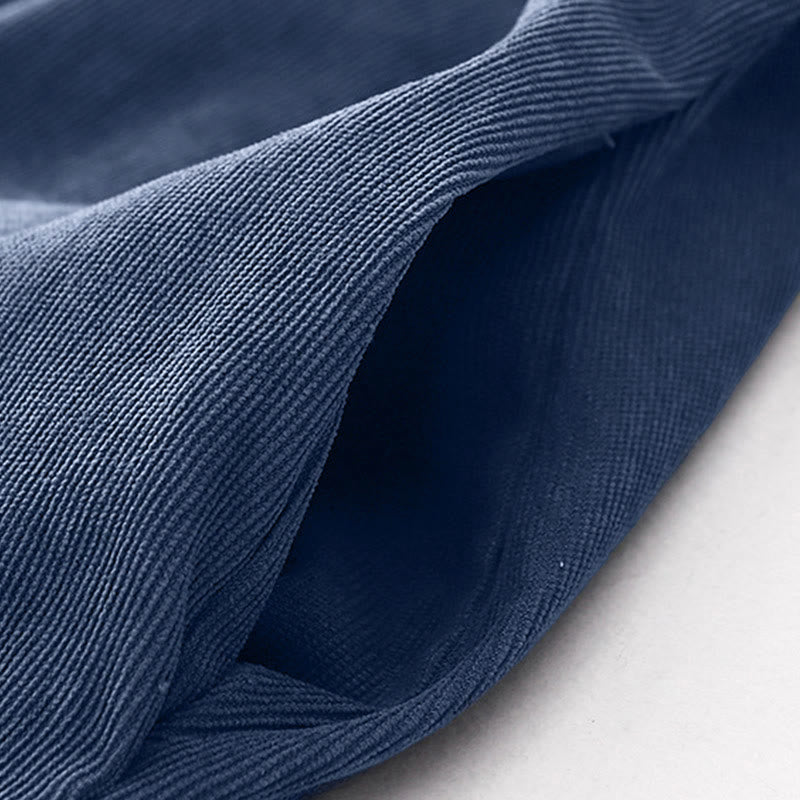 Abito midi in velluto a coste con maniche lunghe e tasche, motivo a bottoni semplici, motivo Buddha Stones Fall - image 8