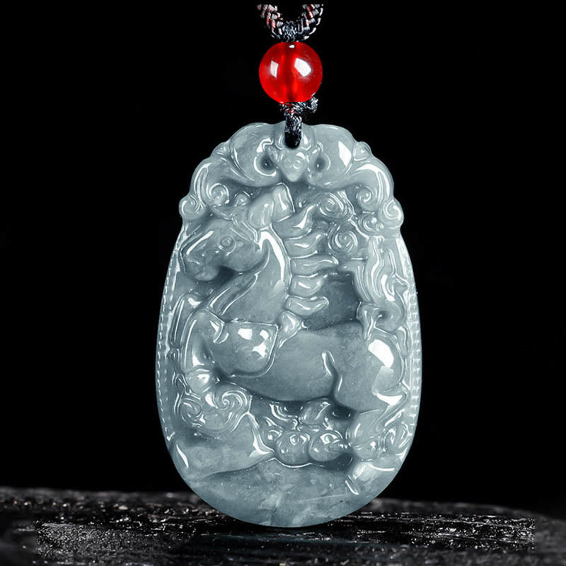 Collana con ciondolo in corda con Buddha Stones, zodiaco cinese, giada, anno del cavallo, fortuna - Cavallo - image 0