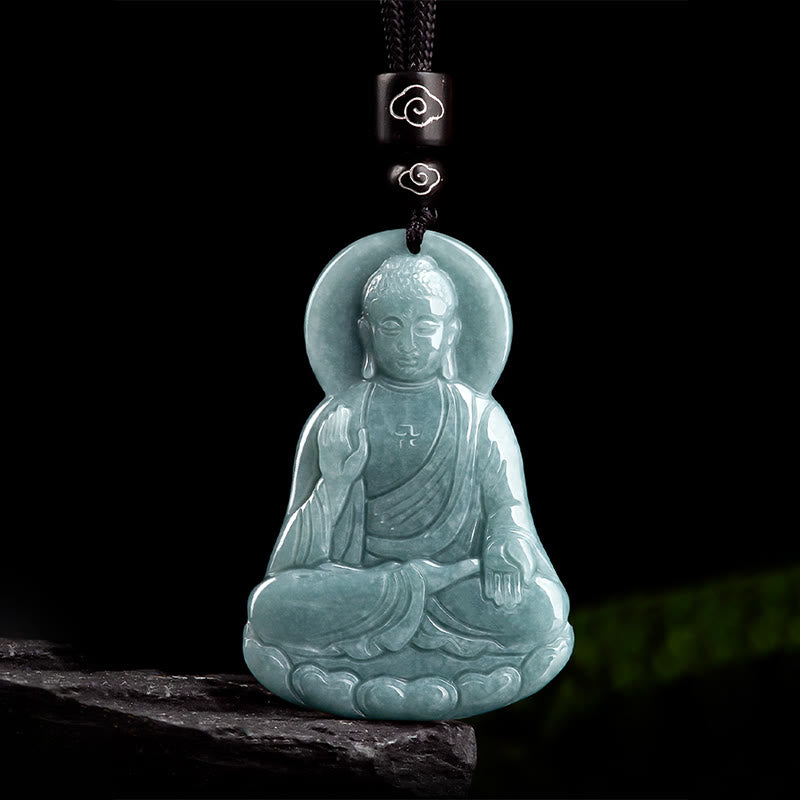 Buddha Stones Buddha Amitabha Giada naturale Loto Amuleto Compassione Corda Collana Pendente - image 7