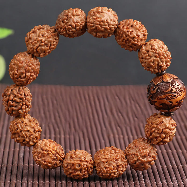 Buddha Stones Tibet Rudraksha Bodhi Seed PiXiu Moneta di rame Braccialetto della fortuna