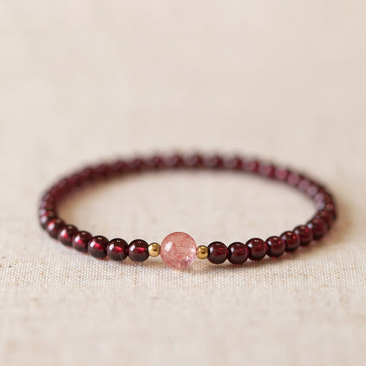 Bracciale Buddha Stones Natural Garnet Strawberry Quartz Calm