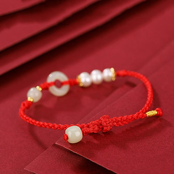 Bracciale Buddha Stones 925 Sterling Silver placcato oro Hetian Jade Peace Buckle Pearl Luck