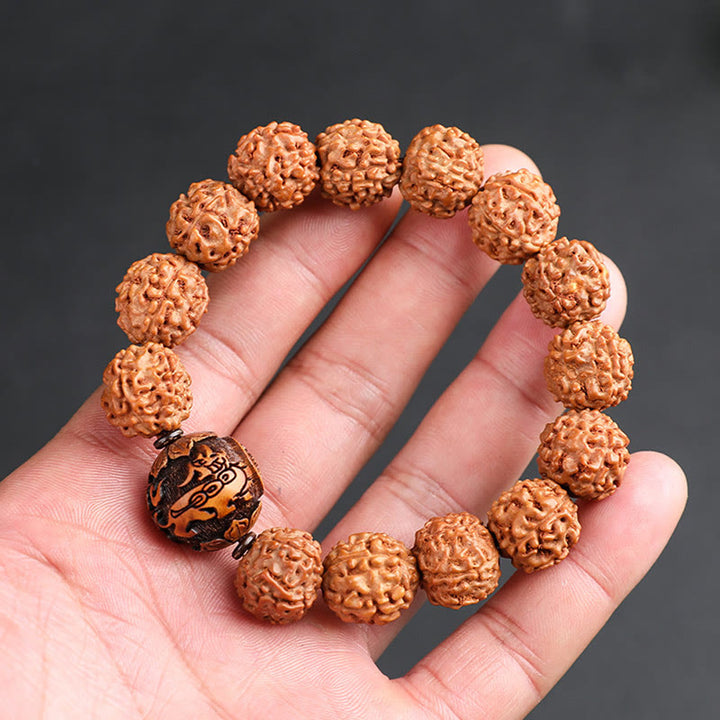 Buddha Stones Tibet Rudraksha Bodhi Seed PiXiu Moneta di rame Braccialetto della fortuna