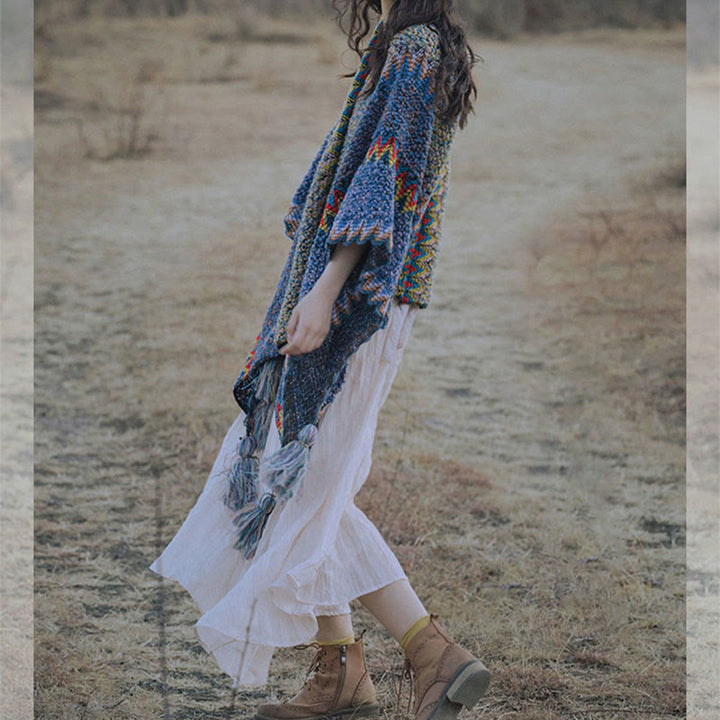 Scialle tibetano Buddha Stones, morbido e caldo, mantello lavorato a maglia, sciarpa tibetana invernale con nappe