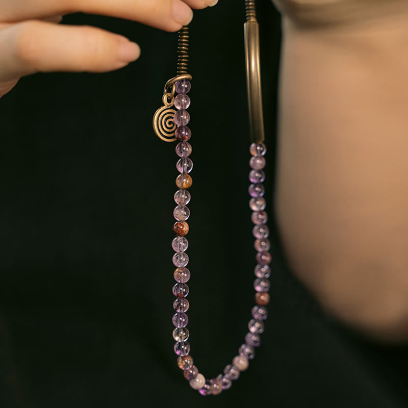 Bracciale Buddha Stones Viola Phantom Rosso Quarzo Ematoide Quarzo Rutilato Verde Rame Amore Perdona