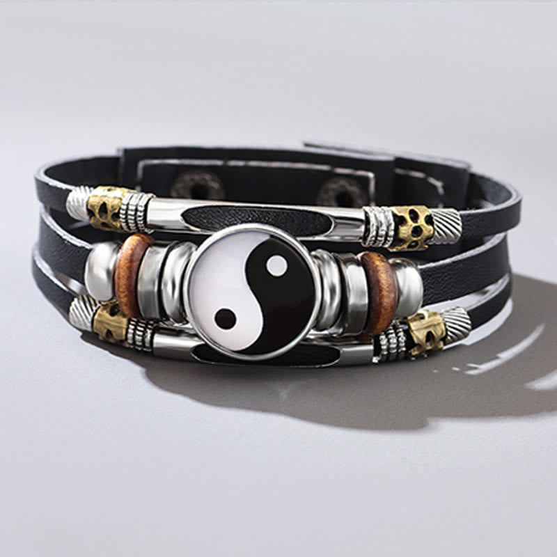 Bracciale equilibrio in pelle con Buddha Stones Yin Yang