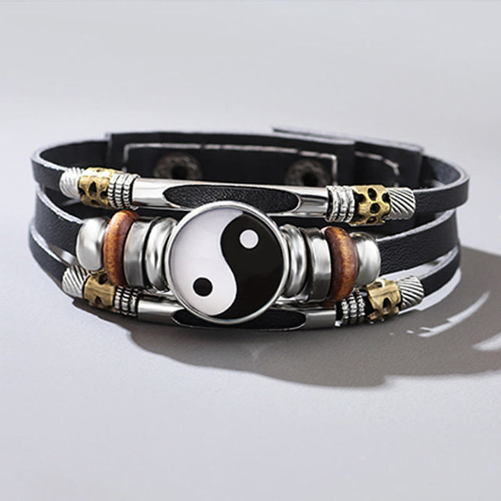 Bracciale equilibrio in pelle con Buddha Stones Yin Yang