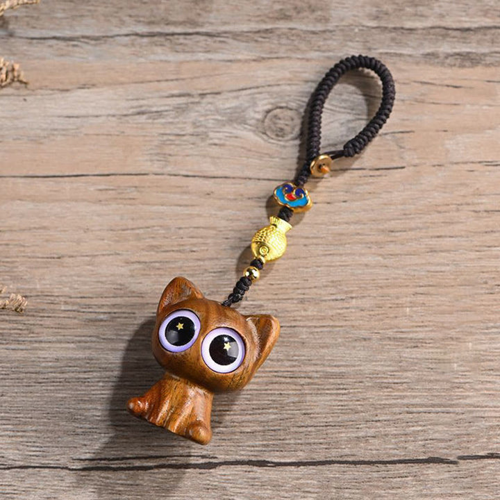 Buddha Stones Sandalo verde Gatto fortunato Pesce Koi Cura Portachiavi Telefono Appeso Decorazione - Portachiavi a forma di gatto in legno di sandalo verde - image 10