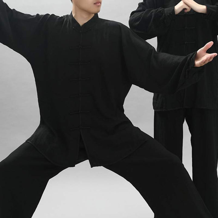 Buddha Stones Meditazione Zen Preghiera Spirituale Tai Chi Qigong Pratica Unisex Ricamo Abbigliamento Set - Manica lunga nera - US14, UK/AU18, EU46 (3XL) - image 7