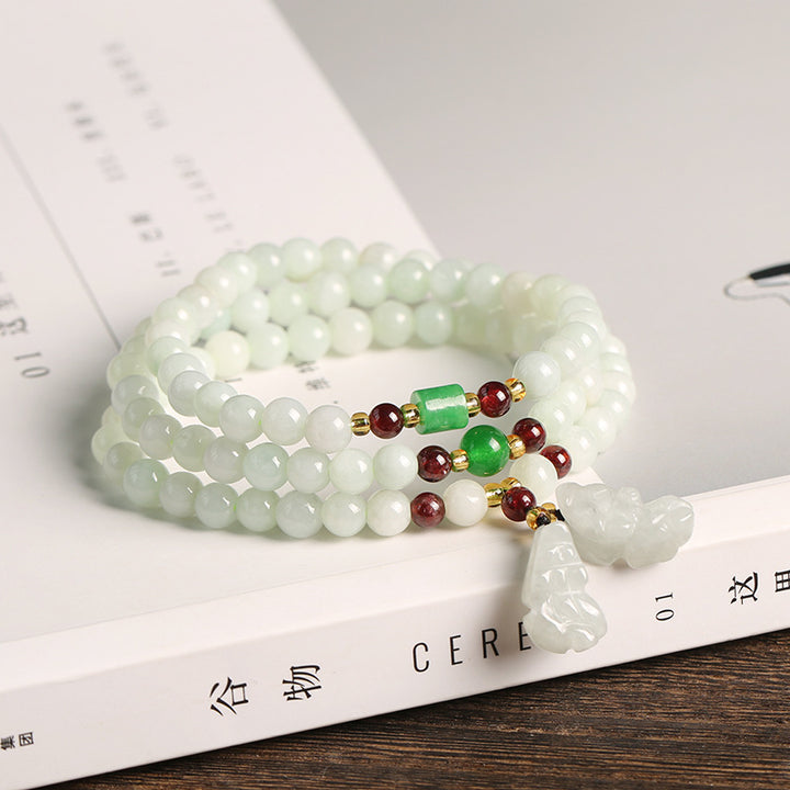 Bracciale Buddha Stones in giada naturale Pixiu Buddha Abbondanza