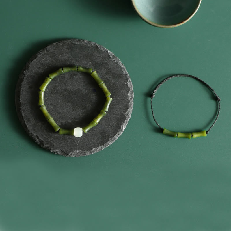 Bracciale Buddha Stones Green Bamboo Jade Pattern Luck Abundance