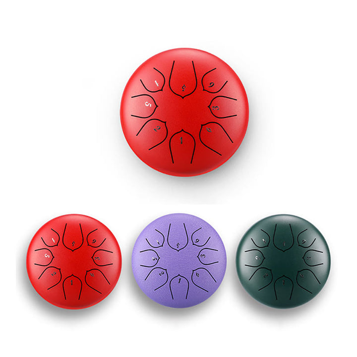 Buddha Stones Steel Tongue Drum Sound Healing Meditazione Lotus Pattern Drum Kit 8 Note Strumento a percussione da 6 pollici