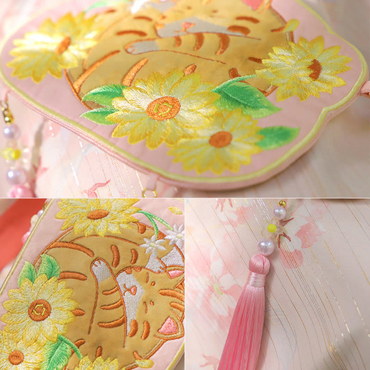 Buddha Stones Ricamo Panda Fortunato Gatto Shiba Inu Cervo Coniglio Volpe Fiore Animale Carino Borsa Hanfu Borsa A Tracolla Borsa A Tracolla