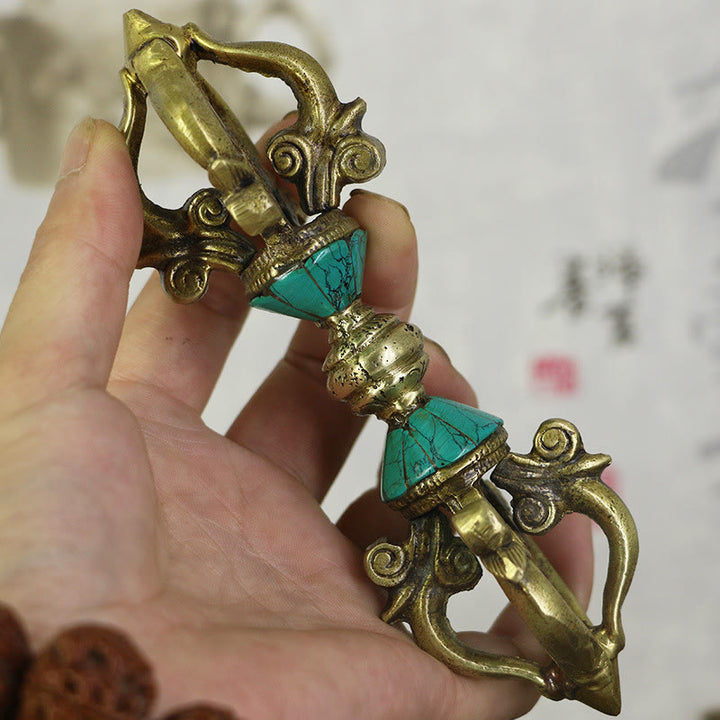 Buddha Stones Tibetano a cinque punte Vajra Dorje Artigianale Nepal Potere spirituale Decorazione in rame