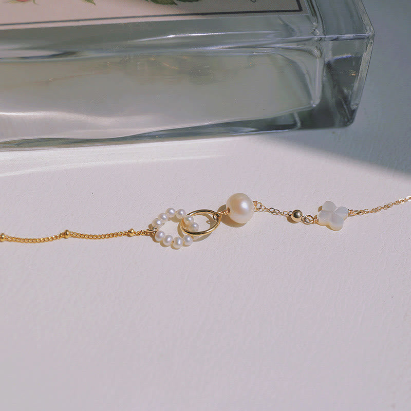 Braccialetto a catena con fibbia a doppia pace in perle placcate in oro 14K Buddha Stones