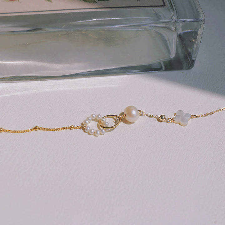 Braccialetto a catena con fibbia a doppia pace in perle placcate in oro 14K Buddha Stones