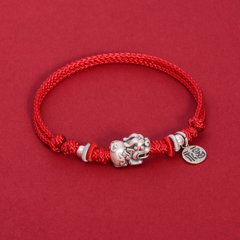Bracciale intrecciato fatto a mano in argento sterling 925 con carattere PiXiu Fu , Buddha Stones