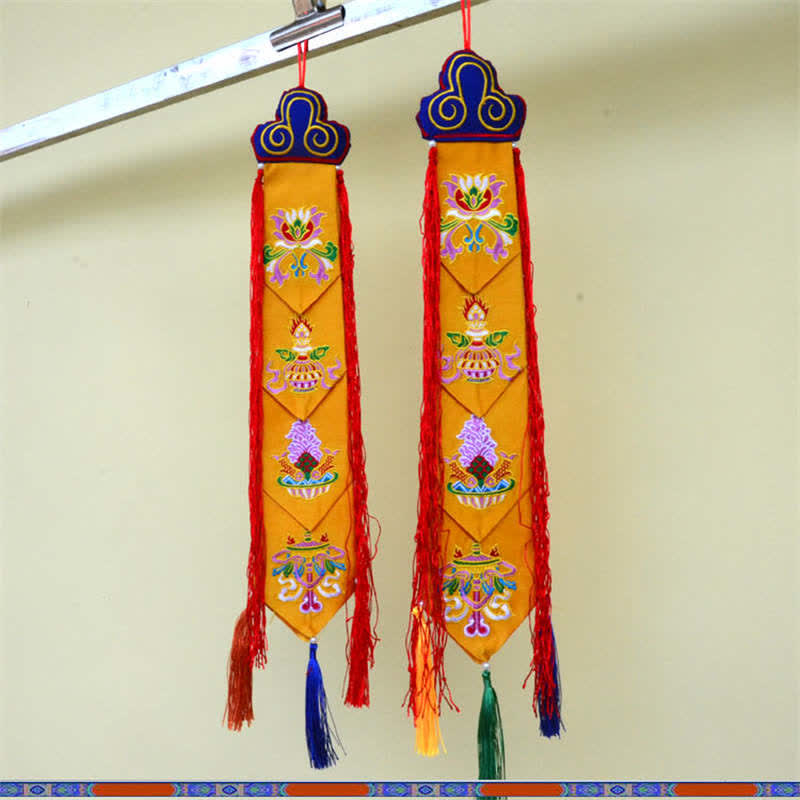 Fiore di loto Otto simboli di buon auspicio Meditazione Illuminazione Nappe colorate Arte murale