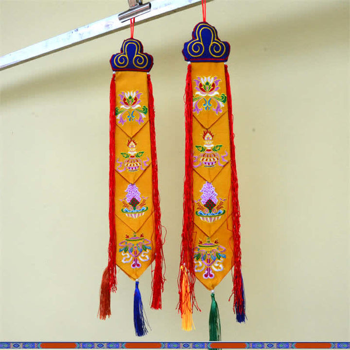 Fiore di loto Otto simboli di buon auspicio Meditazione Illuminazione Nappe colorate Arte murale