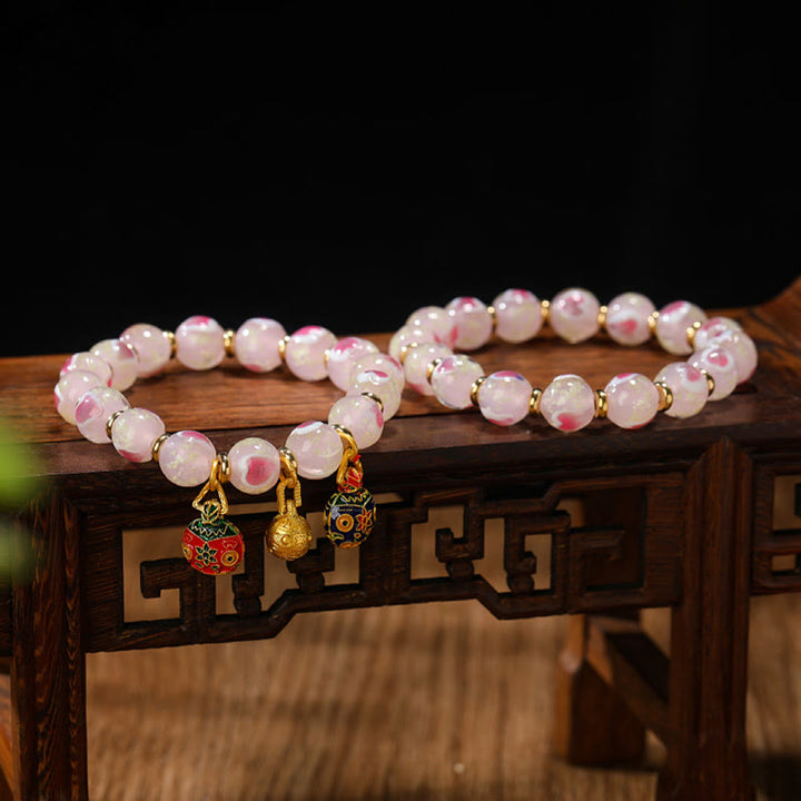 Buddha Stones Oro Deglutizione Bestia Famiglia Ciondolo Luminoso Rosa Cuore Amore Fluorescente Liuli Perline di Vetro Braccialetto Benedizioni