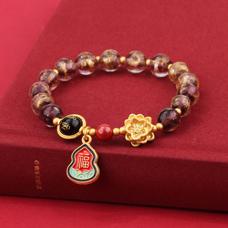 Buddha Stones Tibet Om Mani Padme Hum Fu Carattere Zucca Charm Loto Liuli Perline di Vetro Braccialetto della Fortuna