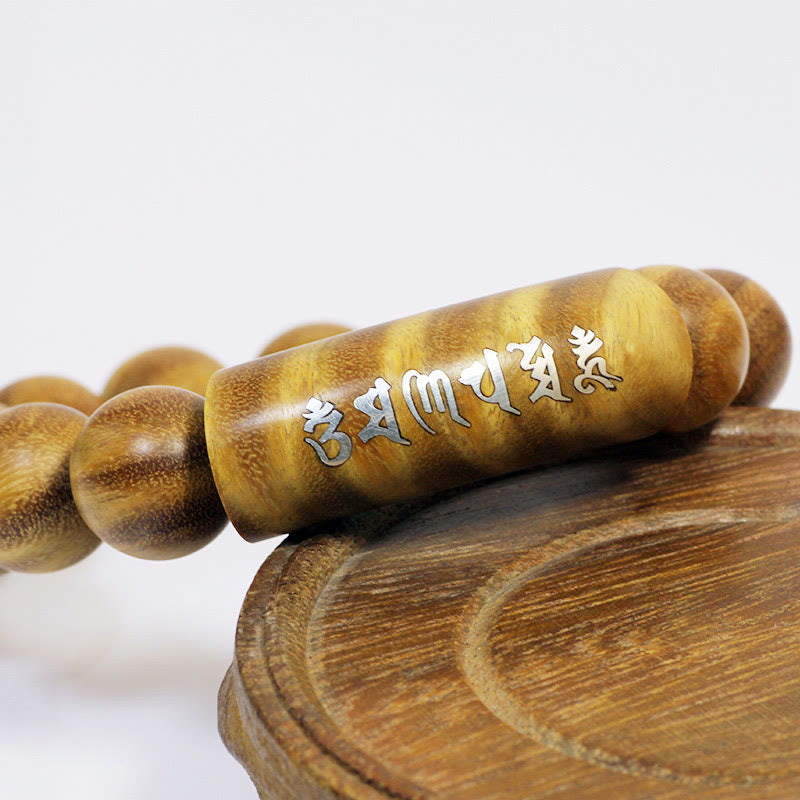 Bracciale Buddha Stones 999 Sterling Silver Sandalo Verde Om Mani Padme Hum Drago Fenice Dharmachakra Intarsiato Pace