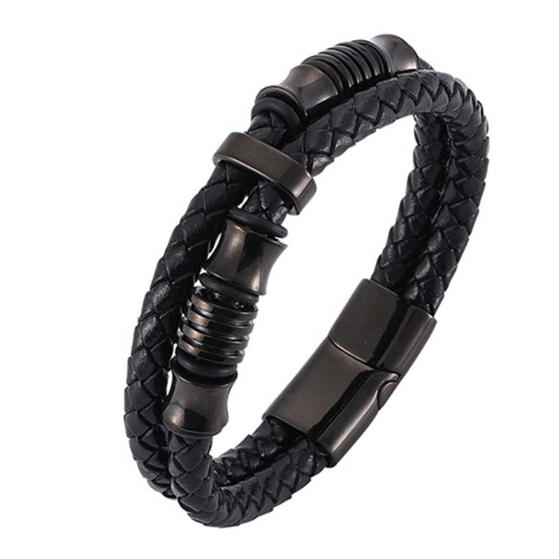 Braccialetto della fortuna in pelle intrecciata a strati Buddha Stones