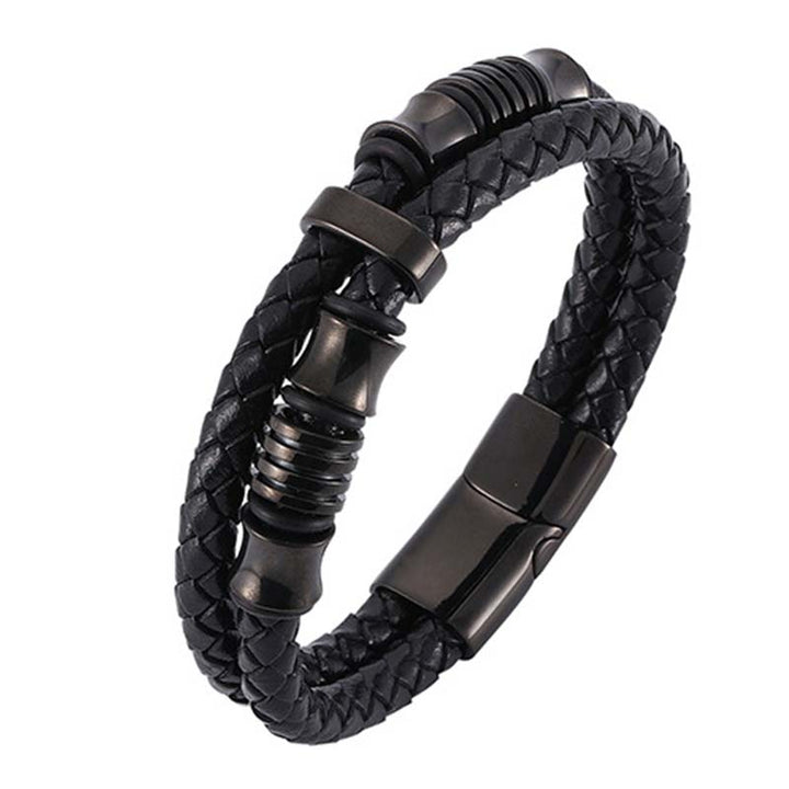 Braccialetto della fortuna in pelle intrecciata a strati Buddha Stones