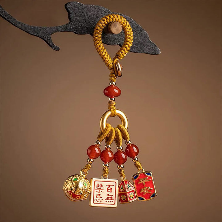 Buddha Stones Niente di cui essere superstiziosi Leone danzante Rame Ricchezza Portachiavi