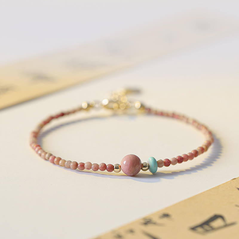 Bracciale a catena con energia amorevole in rodonite naturale placcato oro 14K Buddha Stones