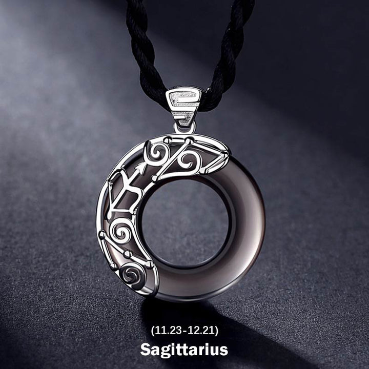 Buddha Stones 12 Costellazioni dello Zodiaco Collana con ciondolo rotondo in ossidiana ghiacciata e benedizione