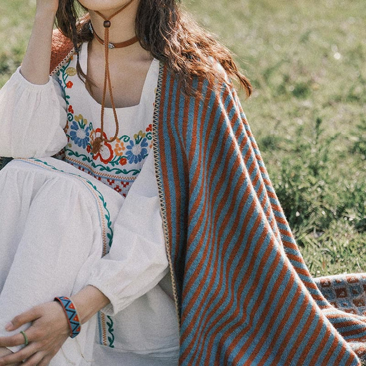 Buddha Stones tibetano con motivo a rombi a righe, sciarpa calda e morbida invernale