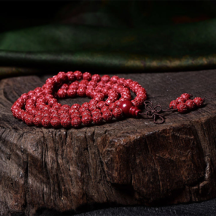 Buddha Stones 108 Mala Beads Cinnabar Om Mani Padme Hum Pattern Braccialetto di benedizione inciso