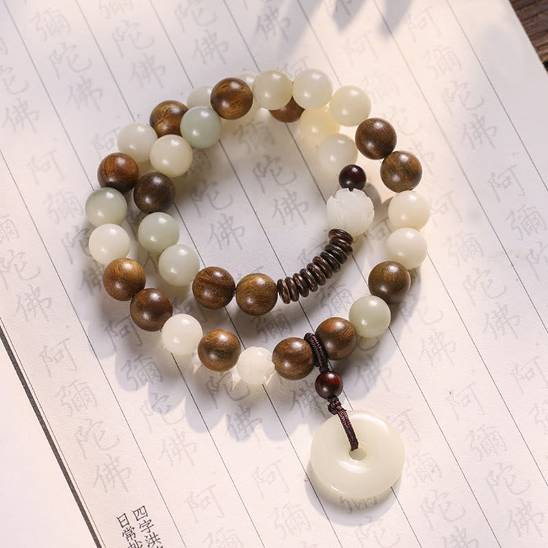 Braccialetto doppio giro Buddha Stones Bodhi Seed Sandalo verde Lotus Peace Buckle Harmony