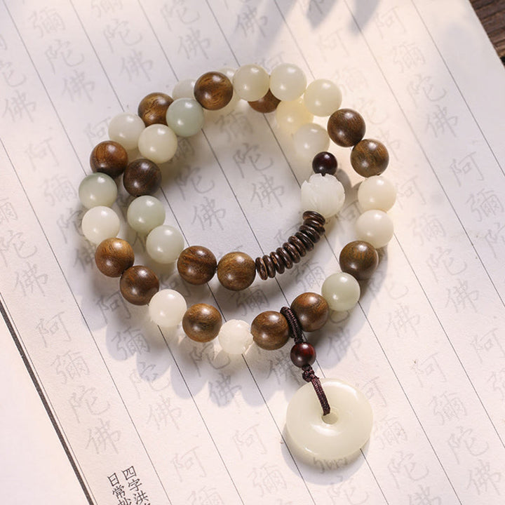 Braccialetto doppio giro Buddha Stones Bodhi Seed Sandalo verde Lotus Peace Buckle Harmony