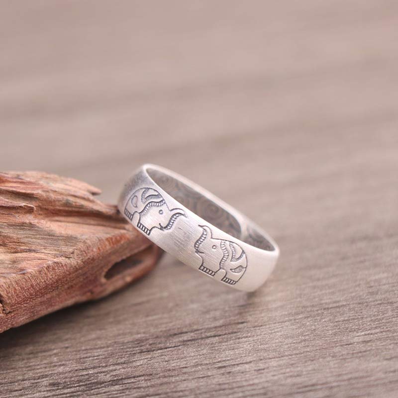 Anello di benedizione Buddha Stones 999 Sterling Silver Lotus Elephant Six True Words