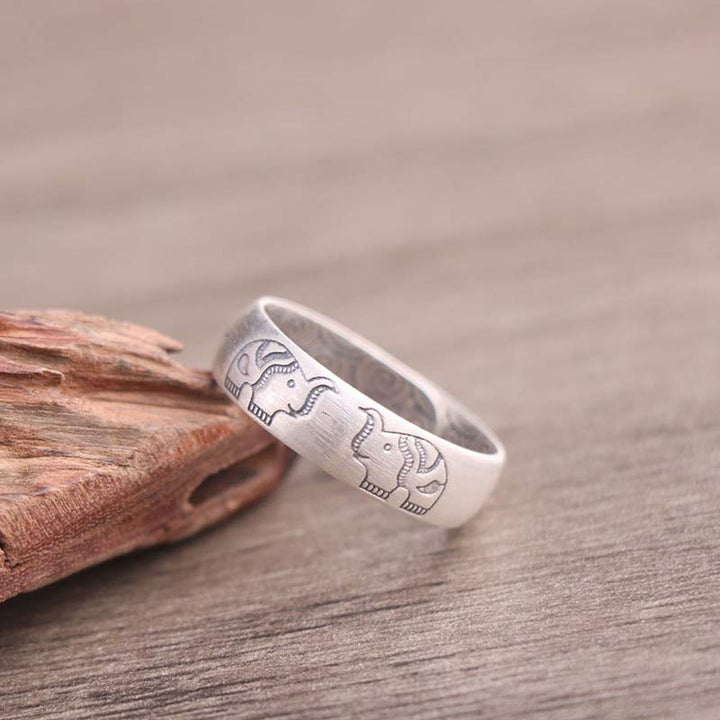 Anello di benedizione Buddha Stones 999 Sterling Silver Lotus Elephant Six True Words