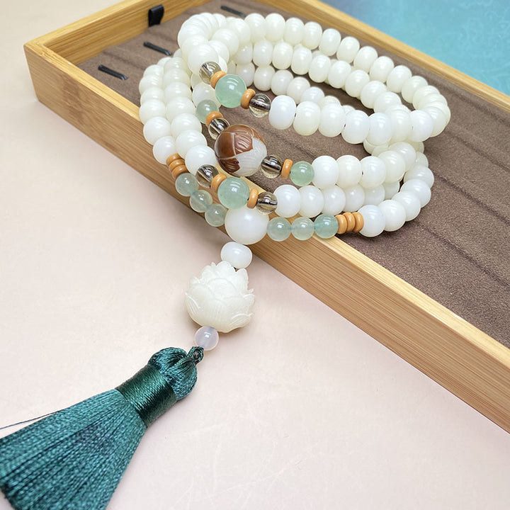 Braccialetto di protezione con 108 perle di Mala di semi di Bodhi bianchi Buddha Stones