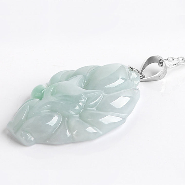 Collana con ciondolo a forma di volpe a nove code in argento sterling 925 con pietre Buddha Stones e giada naturale