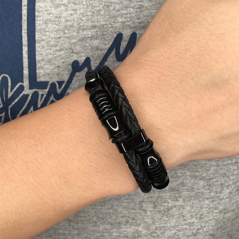 Braccialetto della fortuna in pelle intrecciata a strati Buddha Stones