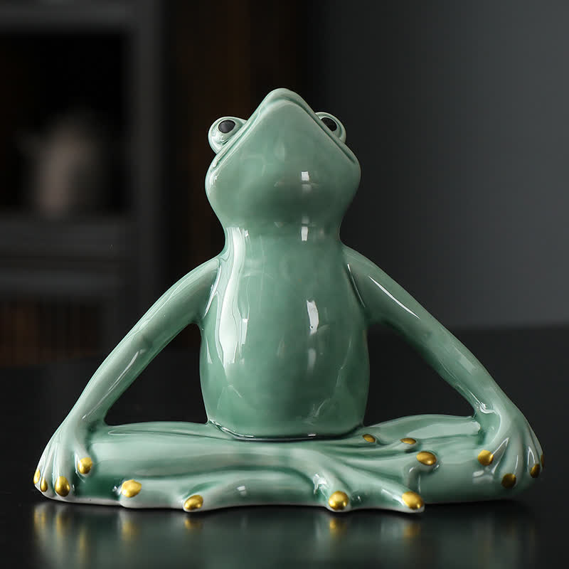 Decorazione statua rana zen in ceramica meditante