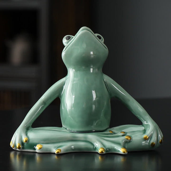 Decorazione statua rana zen in ceramica meditante
