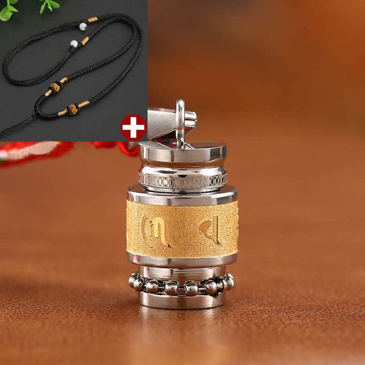 Buddha Stones Tibet Om Mani Padme Hum Shurangama Mantra Titanio Acciaio Saggezza Amuleto Collana Pendente - 1,2 cm*1,8 cm - Oro - Corda nera - image 8