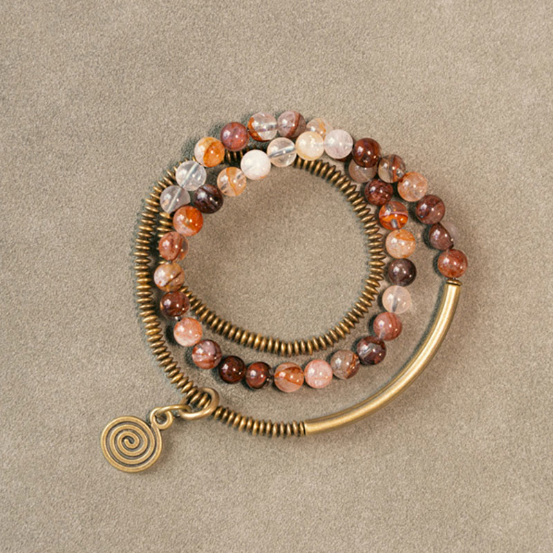 Bracciale Buddha Stones Viola Phantom Rosso Quarzo Ematoide Quarzo Rutilato Verde Rame Amore Perdona