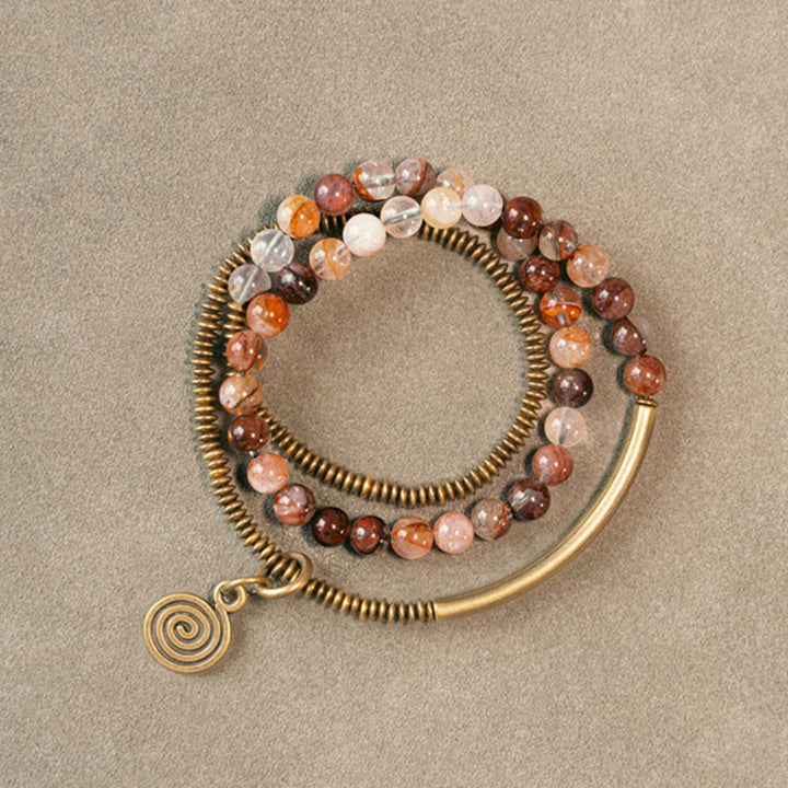 Bracciale Buddha Stones Viola Phantom Rosso Quarzo Ematoide Quarzo Rutilato Verde Rame Amore Perdona