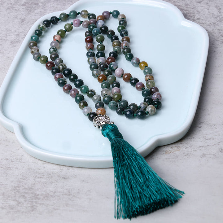 Buddha Stones 108 Mala Beads Braccialetto di purificazione della testa del Buddha in agata indiana