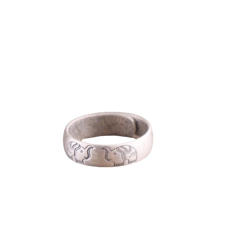 Anello di benedizione Buddha Stones 999 Sterling Silver Lotus Elephant Six True Words