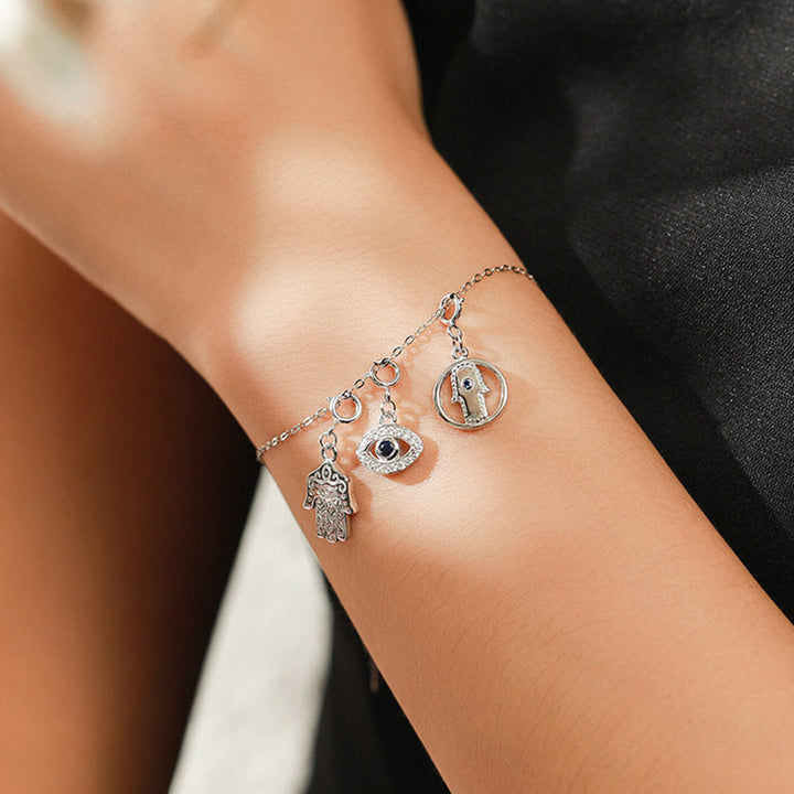 Collana con ciondolo a forma di catena con simbolo Hamsa e occhio maligno in argento sterling 925, prosperità e fortuna - image 6